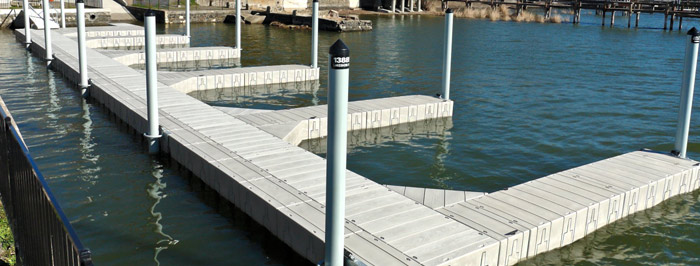 Marina dock with many boat slips